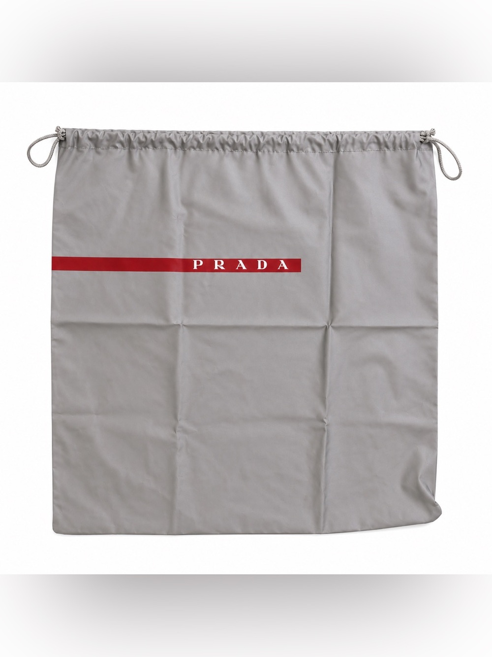 Prada Light Gray Drawstring Dust Bag with Red Logo Stripe